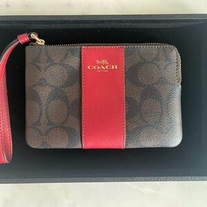 Coach Signature Wristlet in Brown and Red
